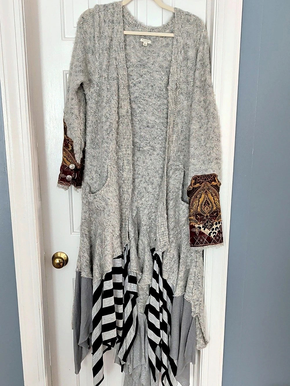 Custom Made Gray Paisley Embellished Cardigan Like New